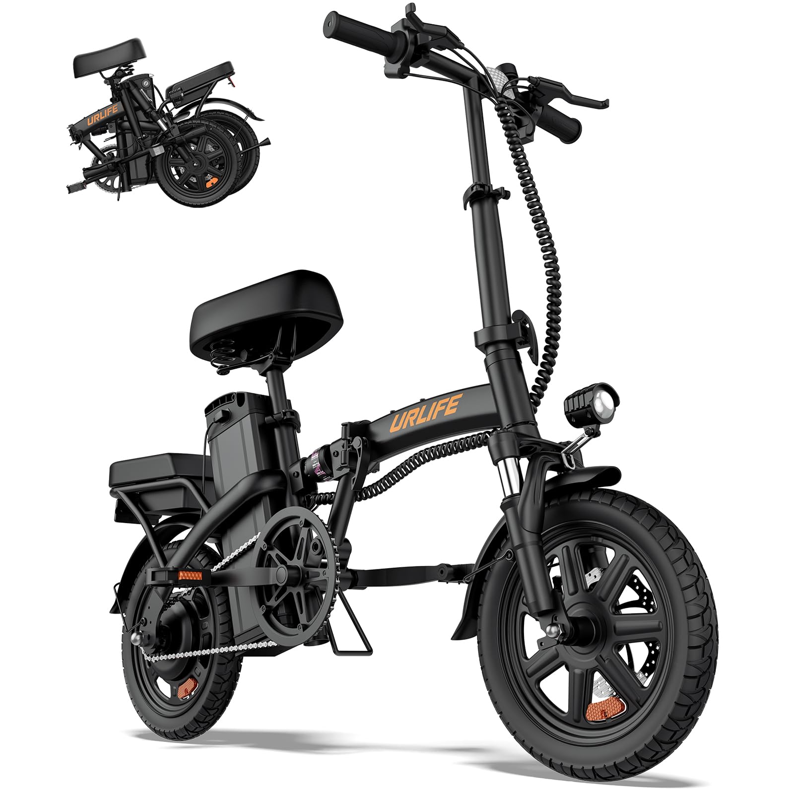 URLIFE Folding Electric Bike for Adults, 14" Portable Commuter ebikes, 20-40 Mile Long Range, 500W Peak Motor, 20MPH, Removable 48V Battery, UL Certified Mini Bikes for Teens