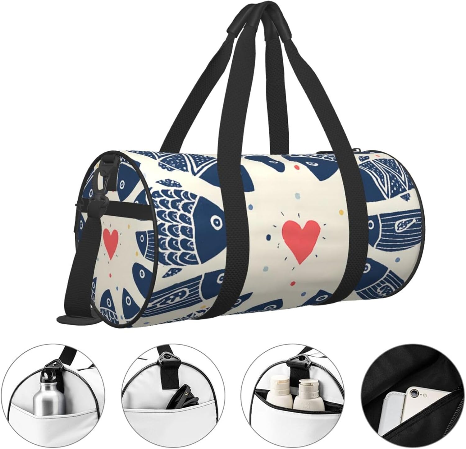 魚柄 魚 大容量スポーツフィットネスバッグ フィットネスビジネスダッフルバッグ メッセンジャーバッグ