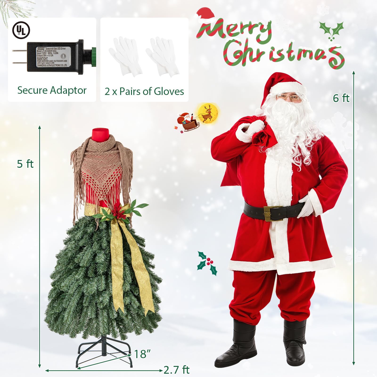 dress form christmas tree amazon Amazon.com: Goplus 5ft Pre-Lit Dress Form Christmas Tree, Artificial Hinged Xmas Tree with Female Mannequin Torso, Shawl, Necklace, 465 Branch Tips, 100 Warm White Globe LED Lights, Home Office Holiday Decoration :