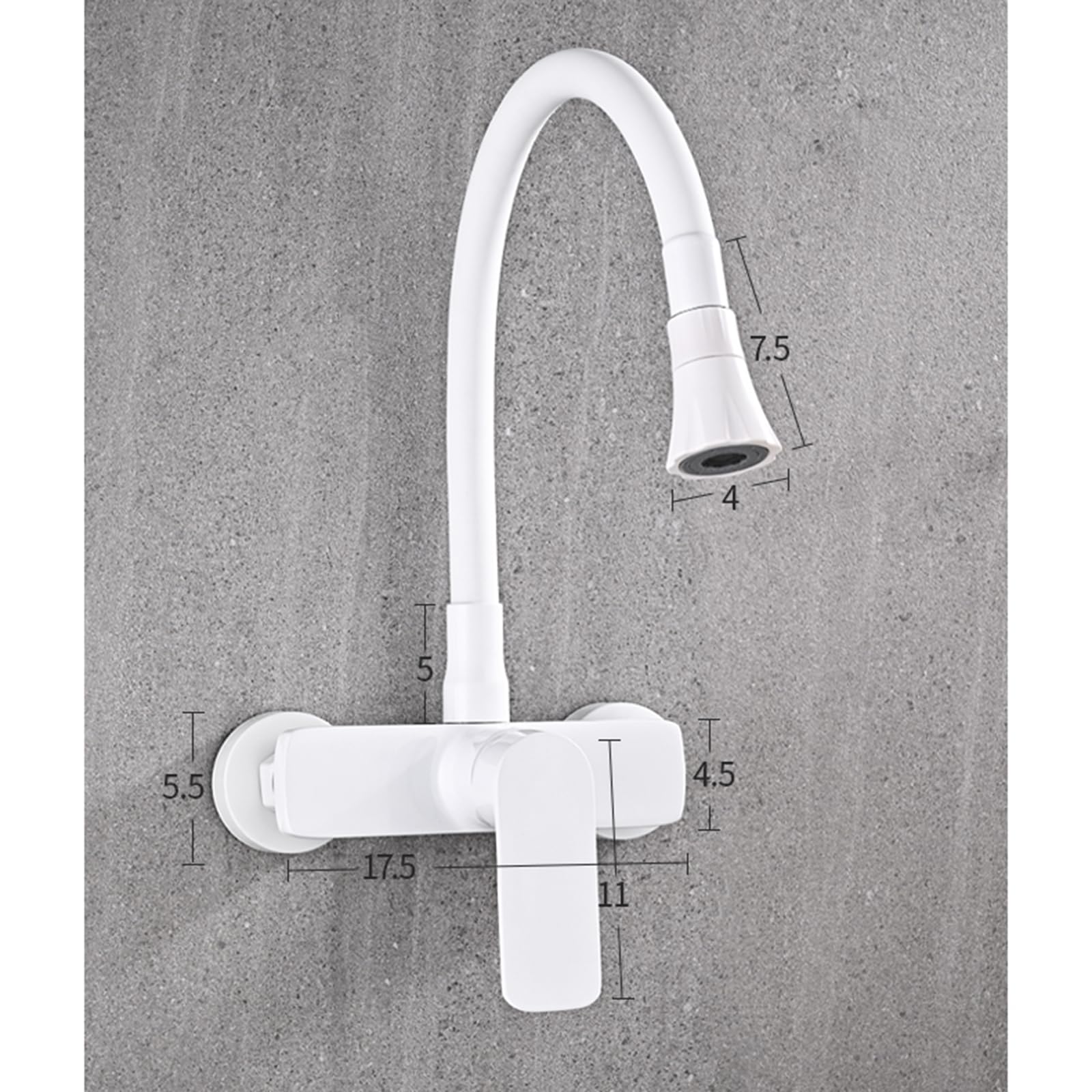Grifo de Cocina Pared ZPSPZ Monomando 2 Modos Latón Giratorio Grifo Cocina Pared-Blanco
