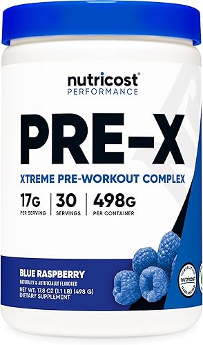 Nutricost Complejo de polvo preentrenamiento frambuesa azul 30 porciones vegetariano sin OMG y sin gluten