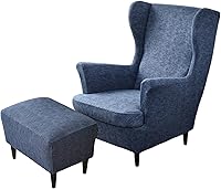Vista 12 de HAOYONG Juego de Fundas Elásticas para Silla con Alas y Otomana, 2 Piezas de Funda para Silla Wingback y 1 Pieza de Funda Rectangular para Taburete
