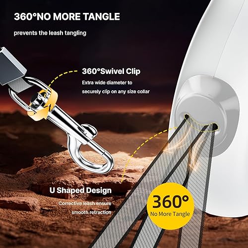 Miniatura 5 de AutoBrake - Correa retráctil para perros medianos y grandes, correa de perro sin enredos de 360 y cinta de nailon fuerte de 16 pies, mango de agarre