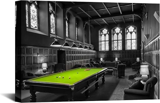 iKNOW FOTO Pool Room Wall Decor Billiards Pictures Black and White Canvas Wall Art Snooker Shooting Pool Painting Boys Room Club Decor Sports Themed Artwork Prints Stretched 24x36Inch