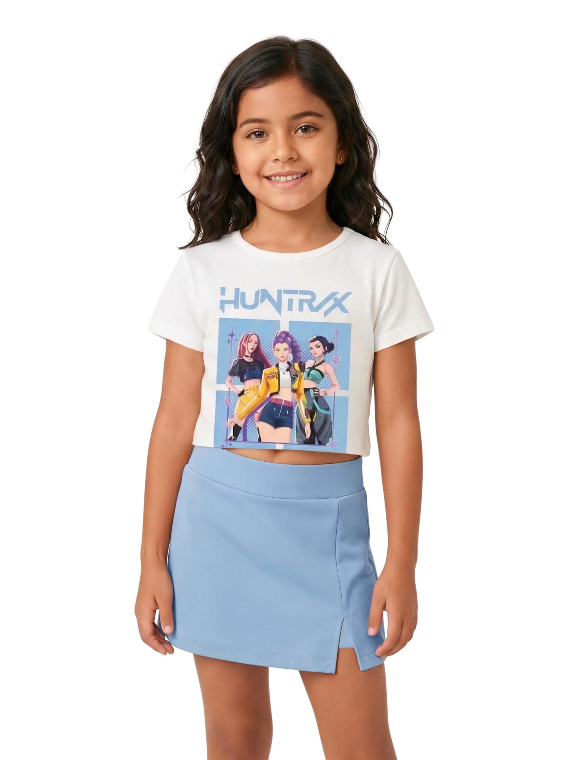 Conjunto K-Pop Niña Camiseta Crop Manga Corta y Falda Pantalón. Moda Anime Infantil. Conjunto Idol Coreano. Conjunto de Verano para Niñas de 4 a 14 Años — view 8