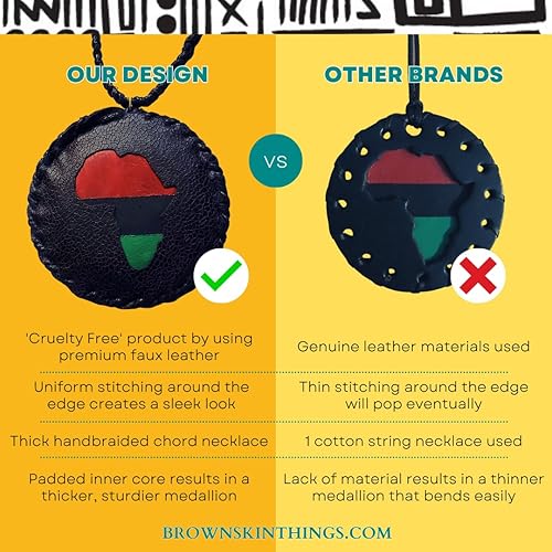 Miniatura 6 de Brownskin Things Africa Medallion Necklace, Faux Leather 90s Africa Medallion, Old School Hip Hop Accessories, RGB Flag, Handmade