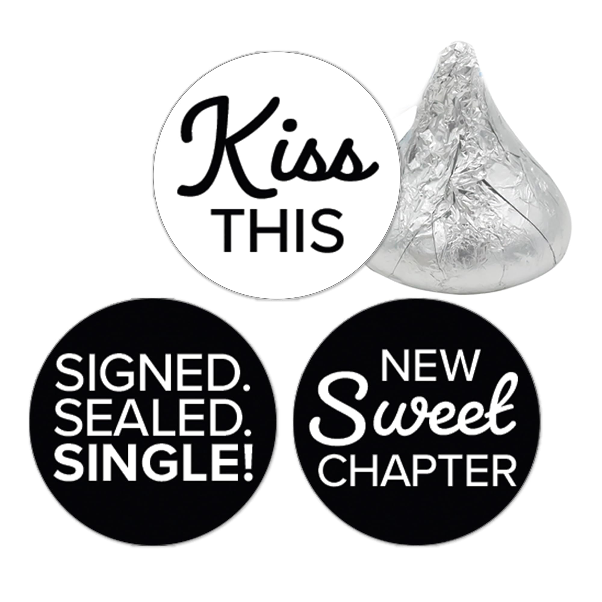 Stickers fête de divorce signés et scellés | 216 étiquettes de confiserie noir et blanc