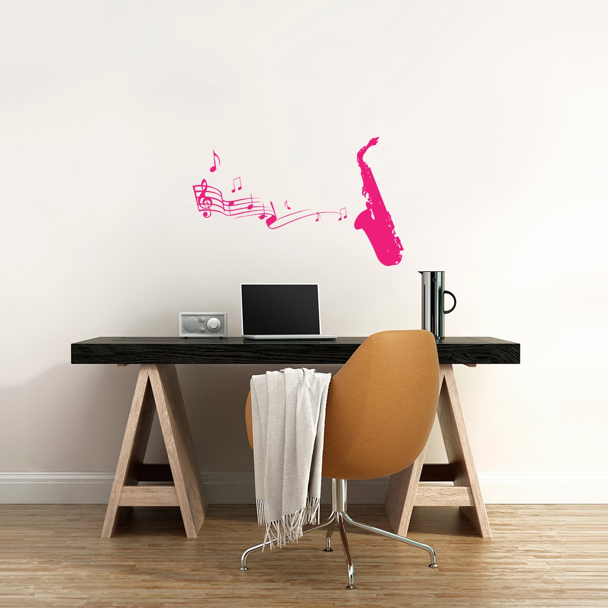 Wandtattoo Saxophon mit Musiknoten 125 x 75 cm pink - erhältlich in 33 Farben