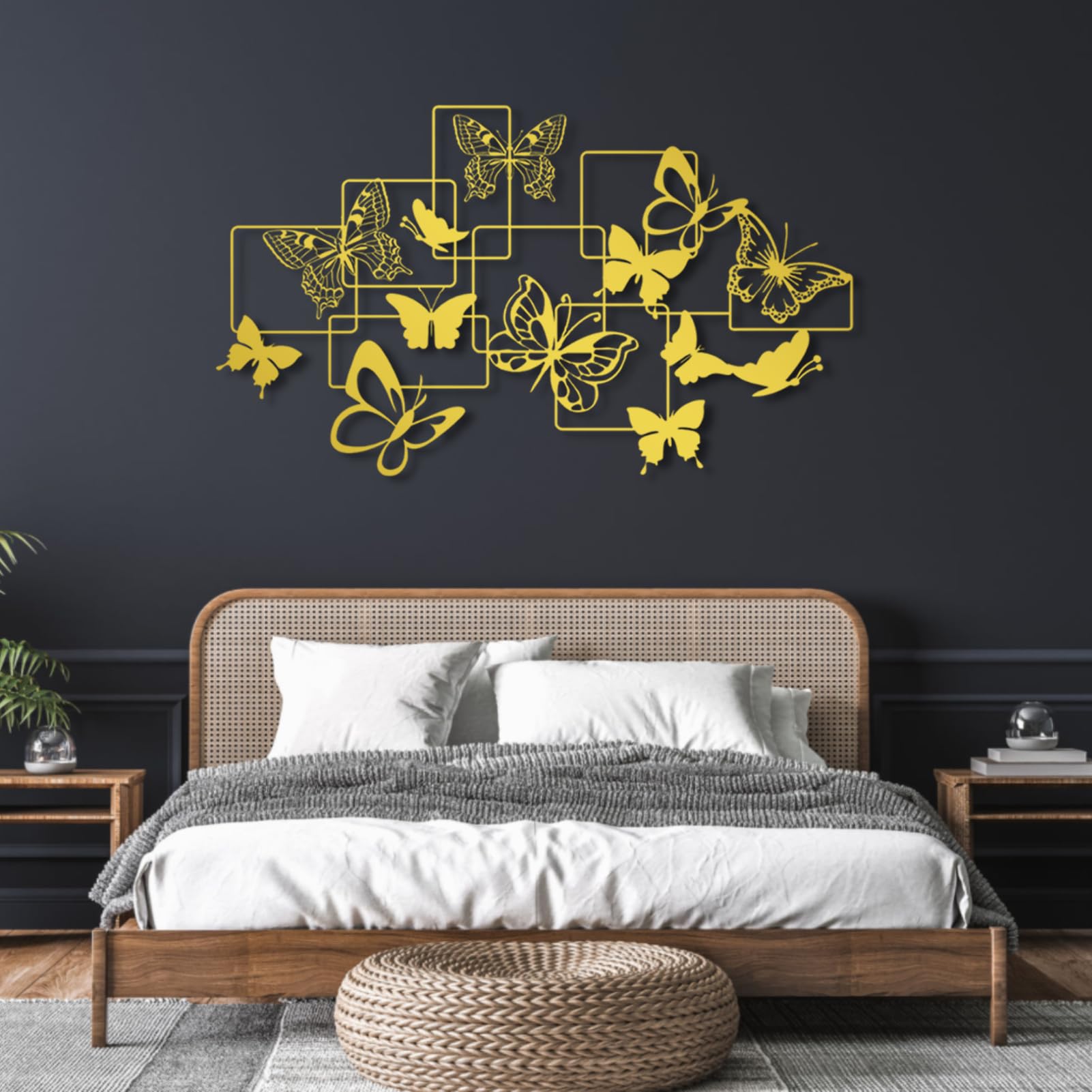 Metalowa dekoracja ścienna, dekoracja ścienna, motyl, dekoracja motyla, stado motyli, domowe biuro, wejście, dekoracja salonu (biała, 100 x 58 cm)
