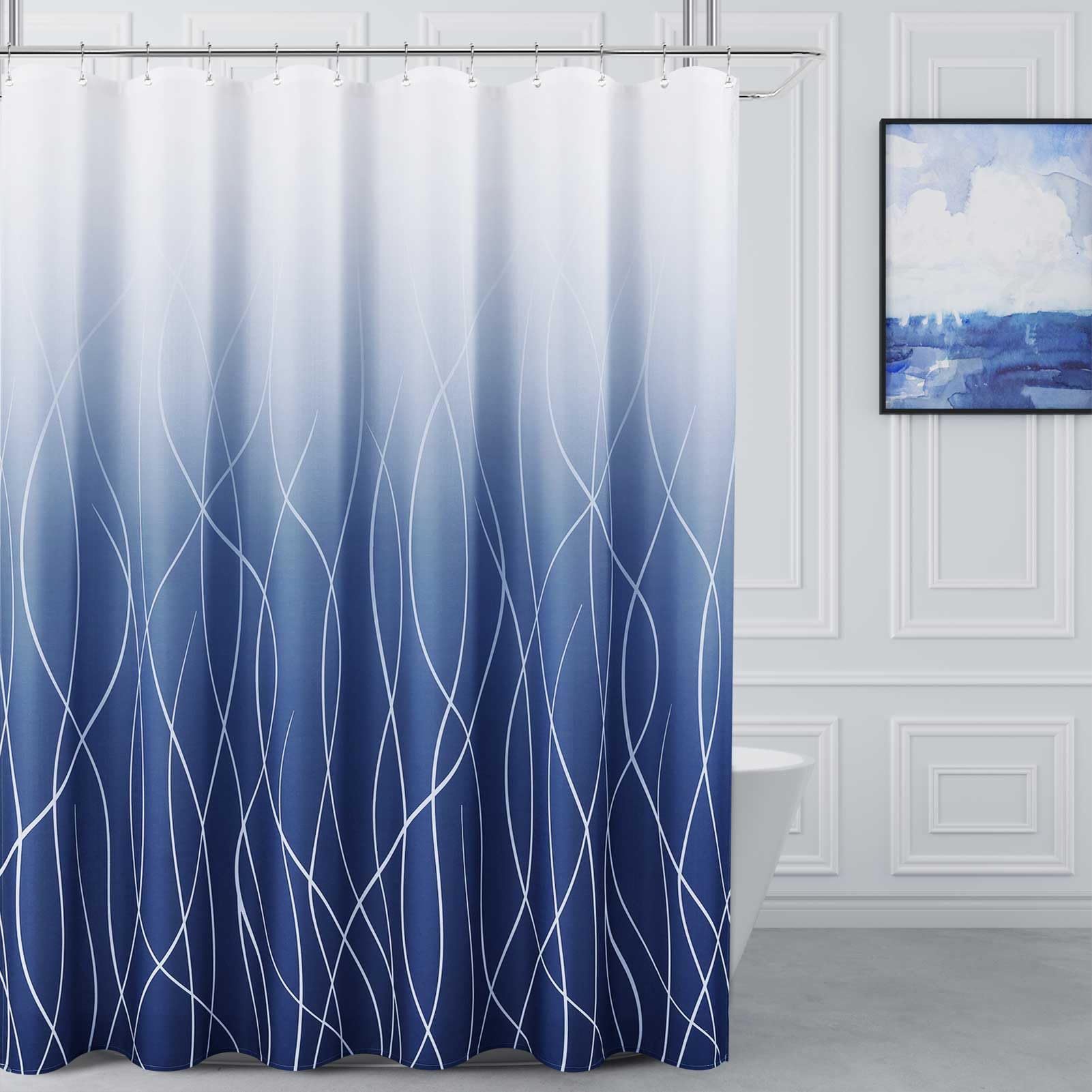 SMABU Navy Blue Shower Curtain Blue Shower Curtain Set for Bathroom