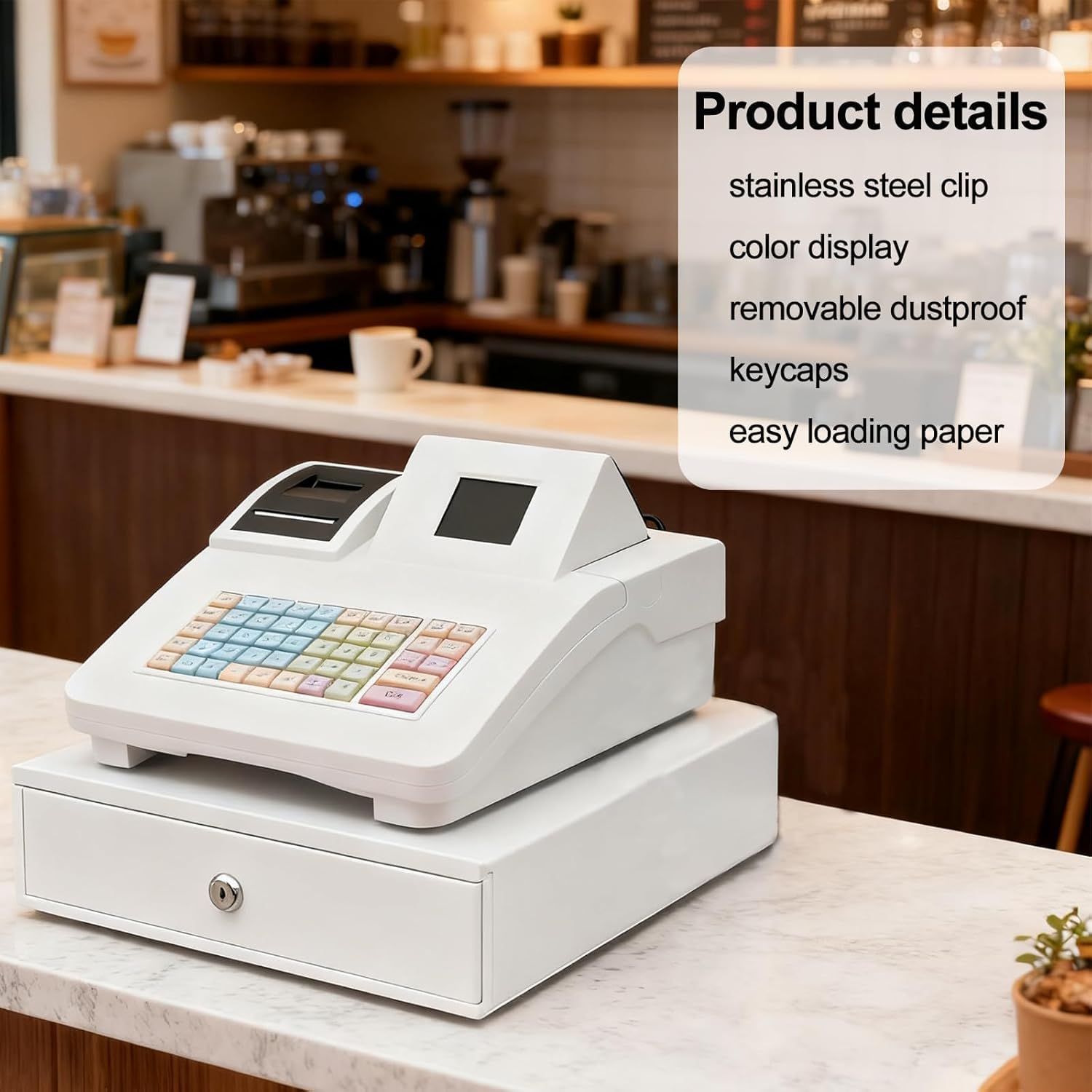 Caisse électronique, Caisse enregistreuse Supermarché Caisse de vente au détail Système de caisse avec LED Restaurant Caisse 48 touches pour petits avec tiroir de caisse pour restaurants, supermarchés