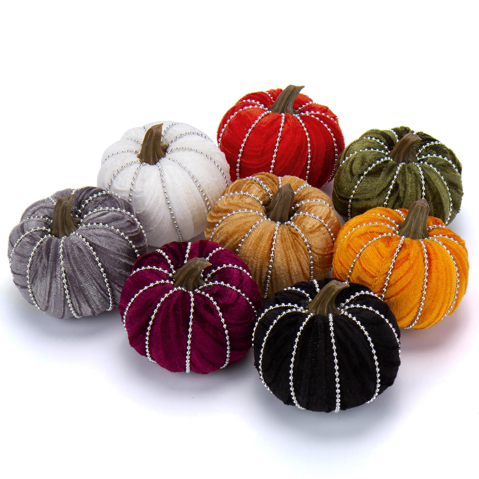 Oairse 8pcs Artificial Pumpkins Fake Velvet Pumpkins 8cm Faux Pumpkins Table Centerpieces for Autumn Festival Thanksgiving Halloween Home Party Wedding Decoration