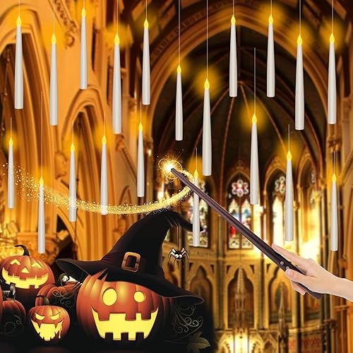 Velas sin llama con control remoto de varita mágica para decoración de Navidad, velas flotantes con varita, velas colgantes que funcionan con pilas,