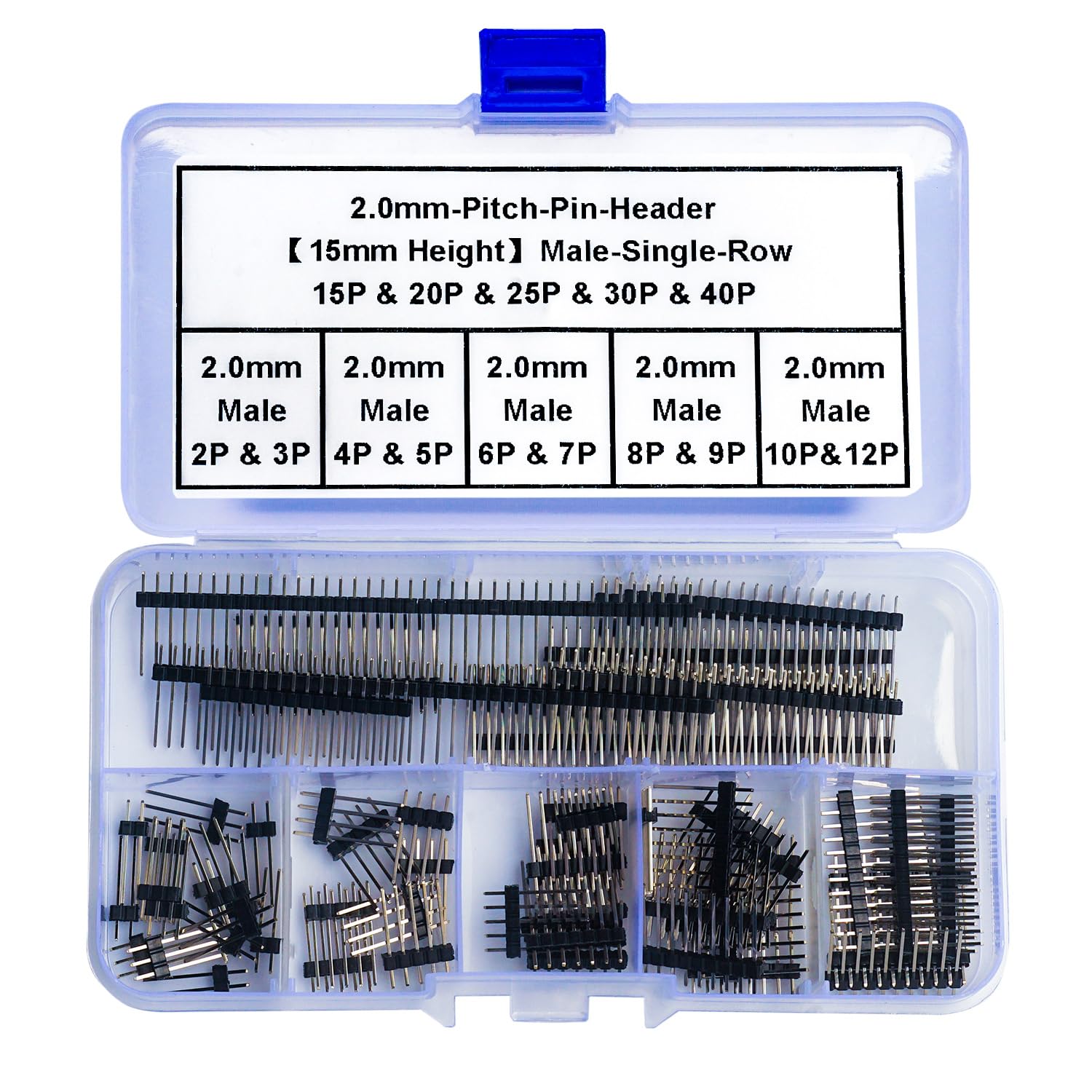 Barrette de broche mâle 2mm vertical 15mm pour connexion PCB stable et surélevée