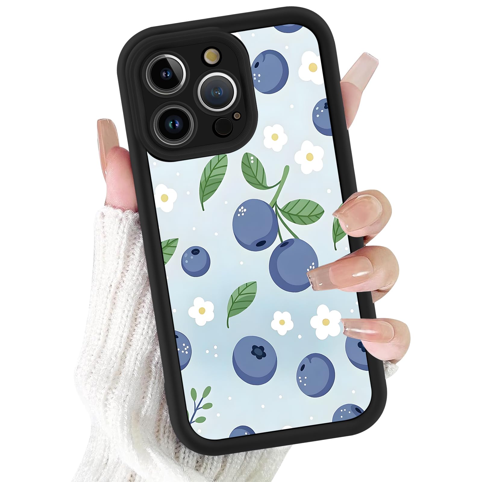 Phoona Funda para iPhone 11 Pro 5.8",Aesthetic Dibujos Diseño Suave TPU Silicone Cover Antigolpes Anti-Arañazos Bumper Protección Cámara Case Mujeres Niñas Capa,Blueberry