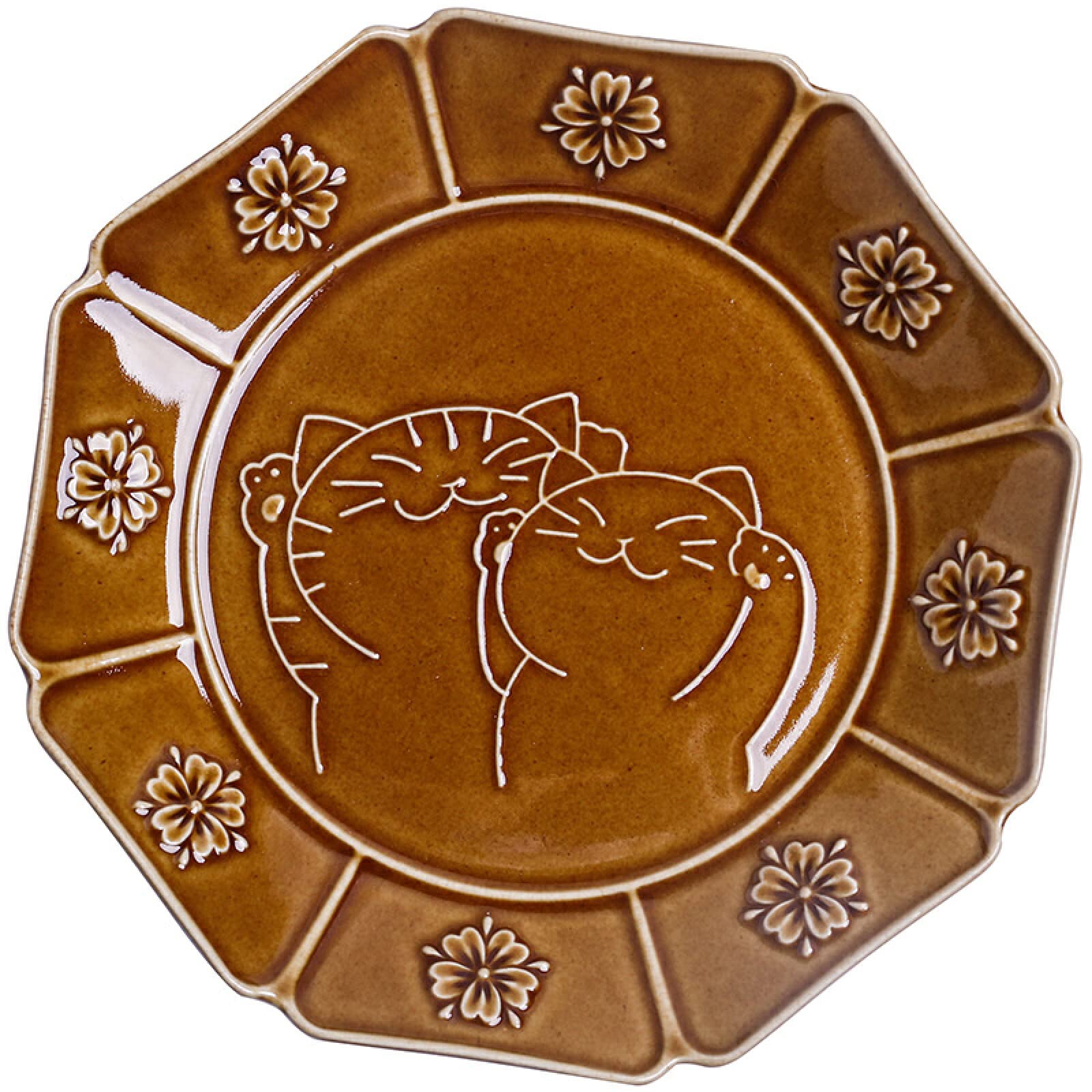 PORCN Retro Ceramic Plates Tableware Dinner Plate Creative Embossed Cute Cat Pattern Porcelain Dessert Cake Steak Tray Dinnerware