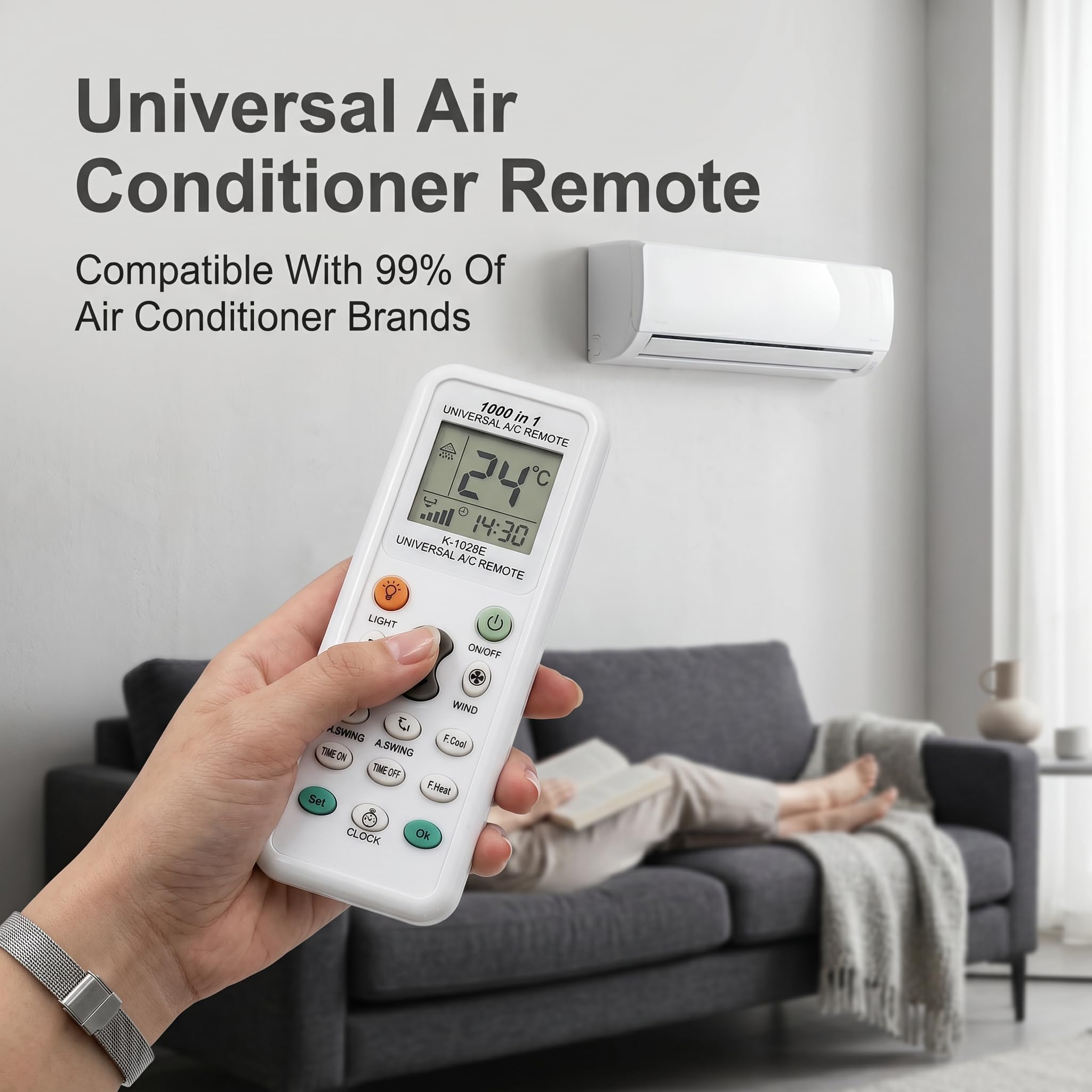 Telecomando universale per condizionatore d'aria K-1028E, telecomando universale LCD 1000 in 1 compatibile con LG Samsung Daikin Gree Midea Haier Toshiba, ricambio per condizionatore d'aria