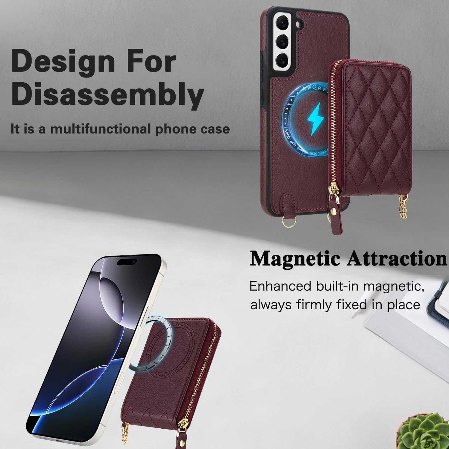 Custodia per Samsung Galaxy S22 Plus S22+5G 2 in 1 Custodia a portafoglio magnetica con pellicola protettiva per lo schermo, tracolla con blocco RFID, porta carte di credito S22+5G S22plus 22S + S 22