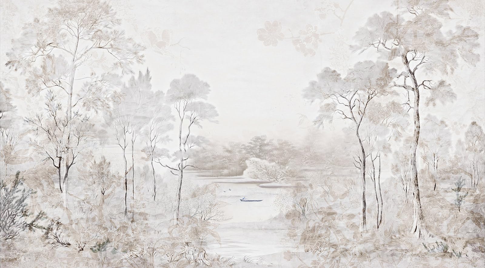 Papier peint panoramique forêt Lumalea pour agrandir l'espace d'un salon 579x320 cm