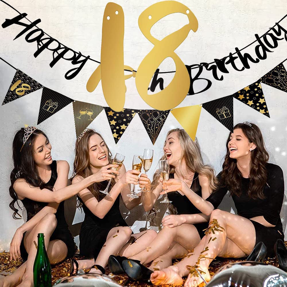 18e verjaardag decoraties voor jongens en meisjes, 18e verjaardag ballonnen set met salie groen wit gouden ballonnen, Happy Birthday-banner en taarttopper, nummer 18 ballonnen, voor 18e verjaardag