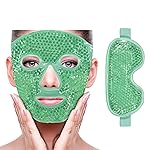 ZNCUETD Cooling Ice Face Eye Mask for Reducing Puffiness, Bags Under Eyes,Sinus,Redness,Pain Relief,Dark Circles, Migraine,Hot/Cold Pack with Soft Plush Backing(Green(1* Eye Mask+1*Face Mask))
