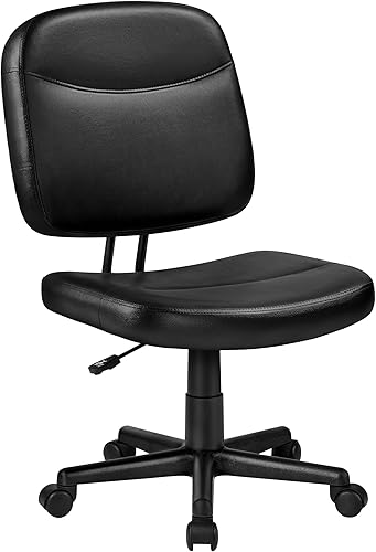 Yaheetech Silla de oficina sin brazos, silla de escritorio ergonómica, respaldo bajo, piel sintética, ajustable, silla giratoria para computadora,