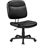 Armless Office Chair Ergonomic Desk Chair Low Back PU Leather Adjustable Swivel Chair Computer Task Chair, Black