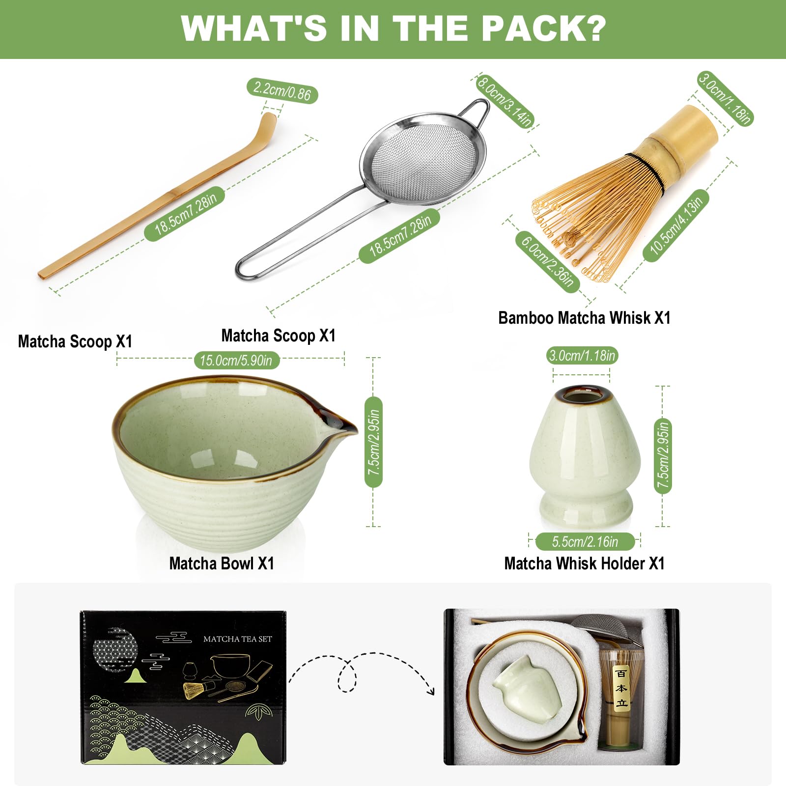 Match Kit FoiiLiio 5 Pezzi Matcha Bowl con Beccuccio Matcha Tea Kit Matcha Set da Tè Matcha per Preparare la Colazione/Latte