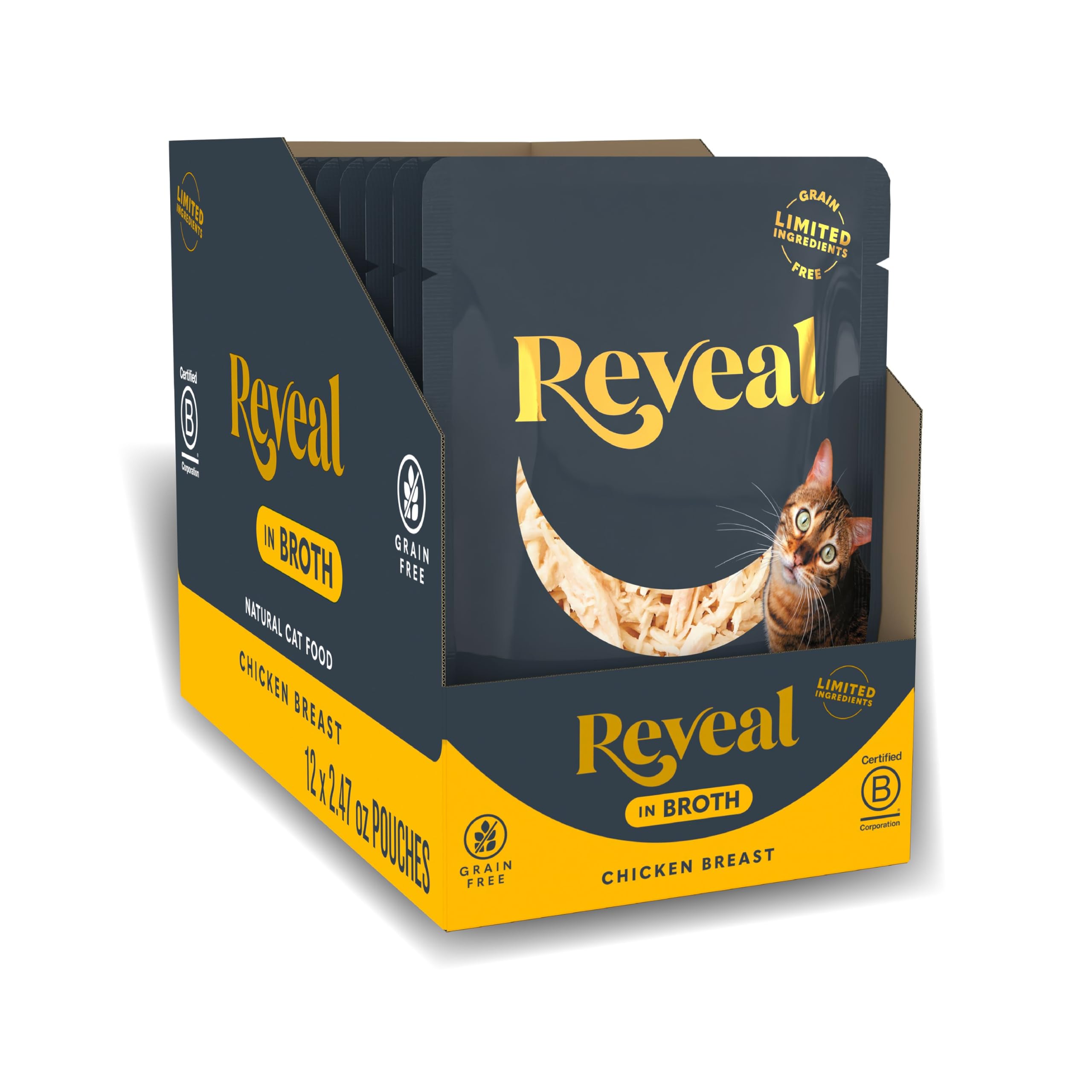 Natural Wet Cat Food, Limited and Natural Ingredients, Grain Free, High Protein with No Artificial Additives, Chicken Breast in Broth (12 x 2.47 oz Pouches)