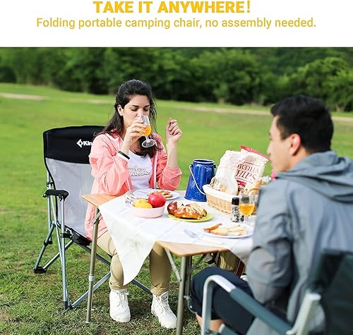 Miniatura 8 de KingCamp Respaldo de gran ángulo sillas de camping plegables para adultos con reposabrazos, sillas de campamento al aire libre para adultos con