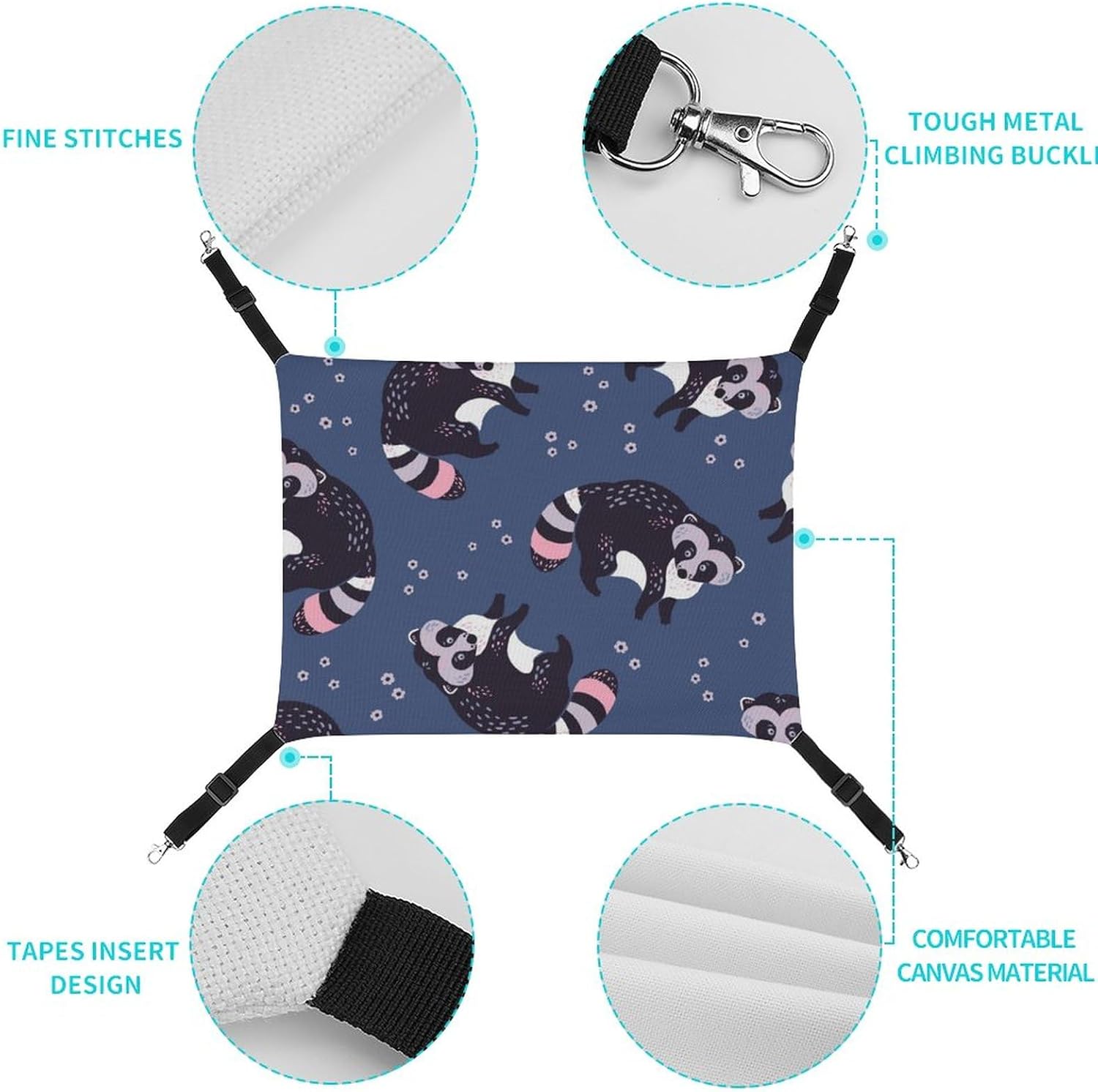 review Raccoons and Flower Cat Hammock Adjustable Straps Pet Cage Reversible Hanging Bed for Cats Small Dogs