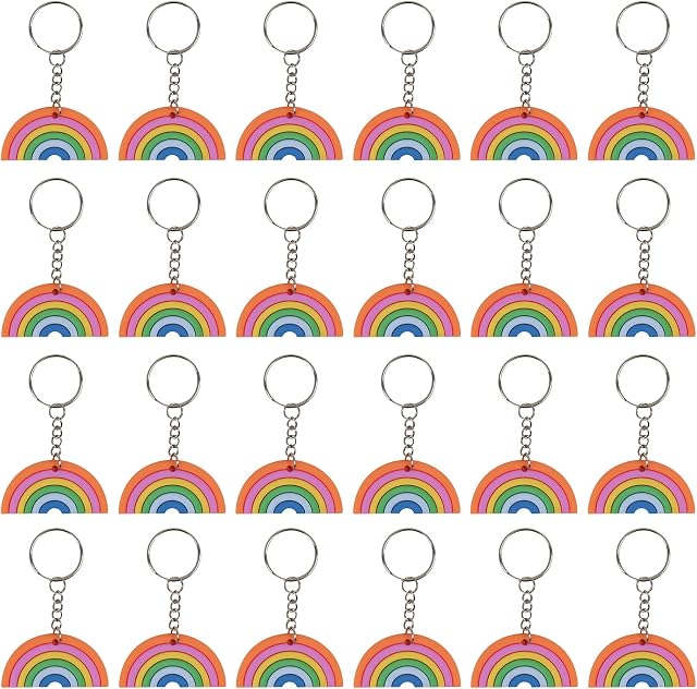 REWOSAL 24 Pack Rainbow Keychains, PVC Rainbow Themed Keyrings Party Bag Fillers Ornament for Kids Adults Gift Backpacks Birthday Favors