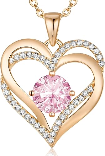 LOUISA SECRET Love Heart Birthstone Necklaces for Women, 925 Sterling Silver Women Pendant Necklace, Valentine's Day Gift for Her Birthday