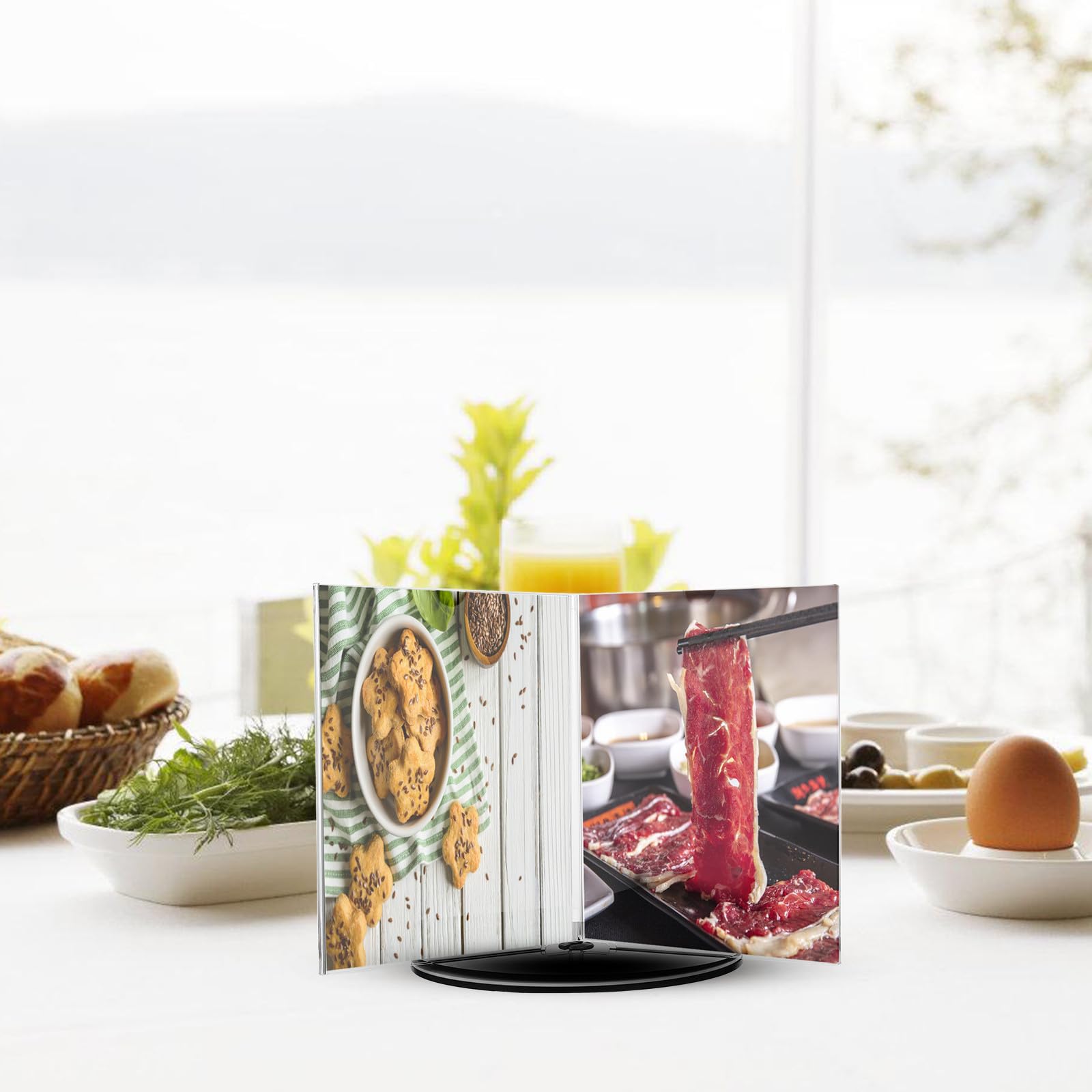 Healeved Portamenús Acrílico A5 con Soporte de Base para Escritorio, Expositor de Menú Giratorio de Seis Caras, Estable y Elegante para Restaurantes