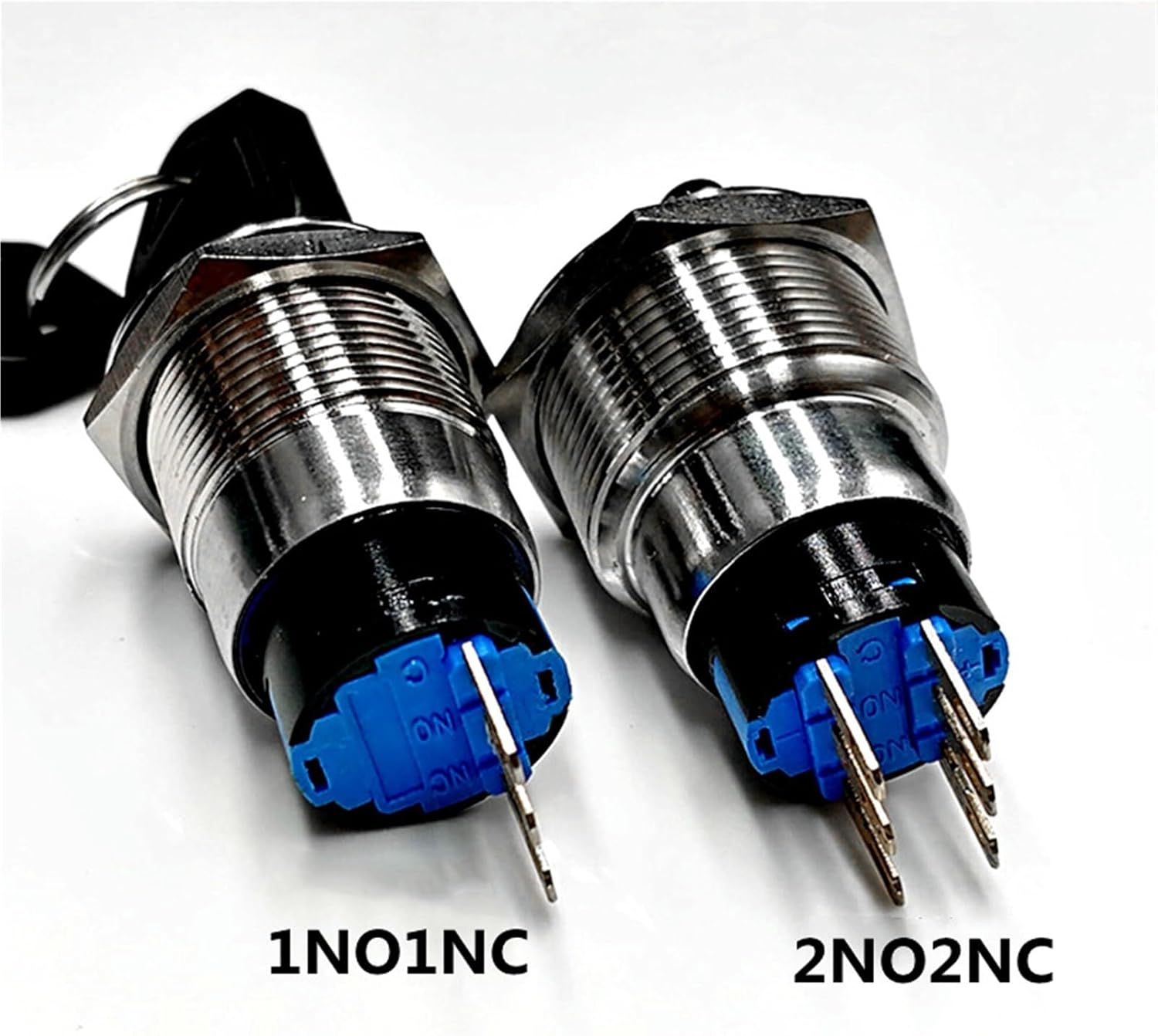 19mm 22mm Metal Waterproof Button Locking Rotary Key Switch Button 2 3 Position Knob Self Locking(2 Gear(1NO1NC),19MM,Knob)