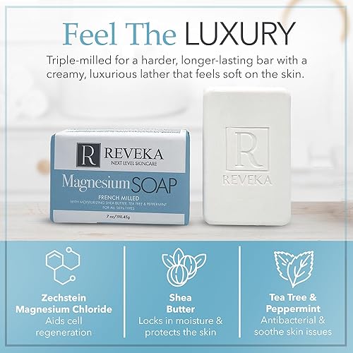 Miniatura 6 de Jabón a base de magnesio hidratante totalmente natural triple molido con árbol de té, menta y manteca de karité, esencial orgánico para baño y