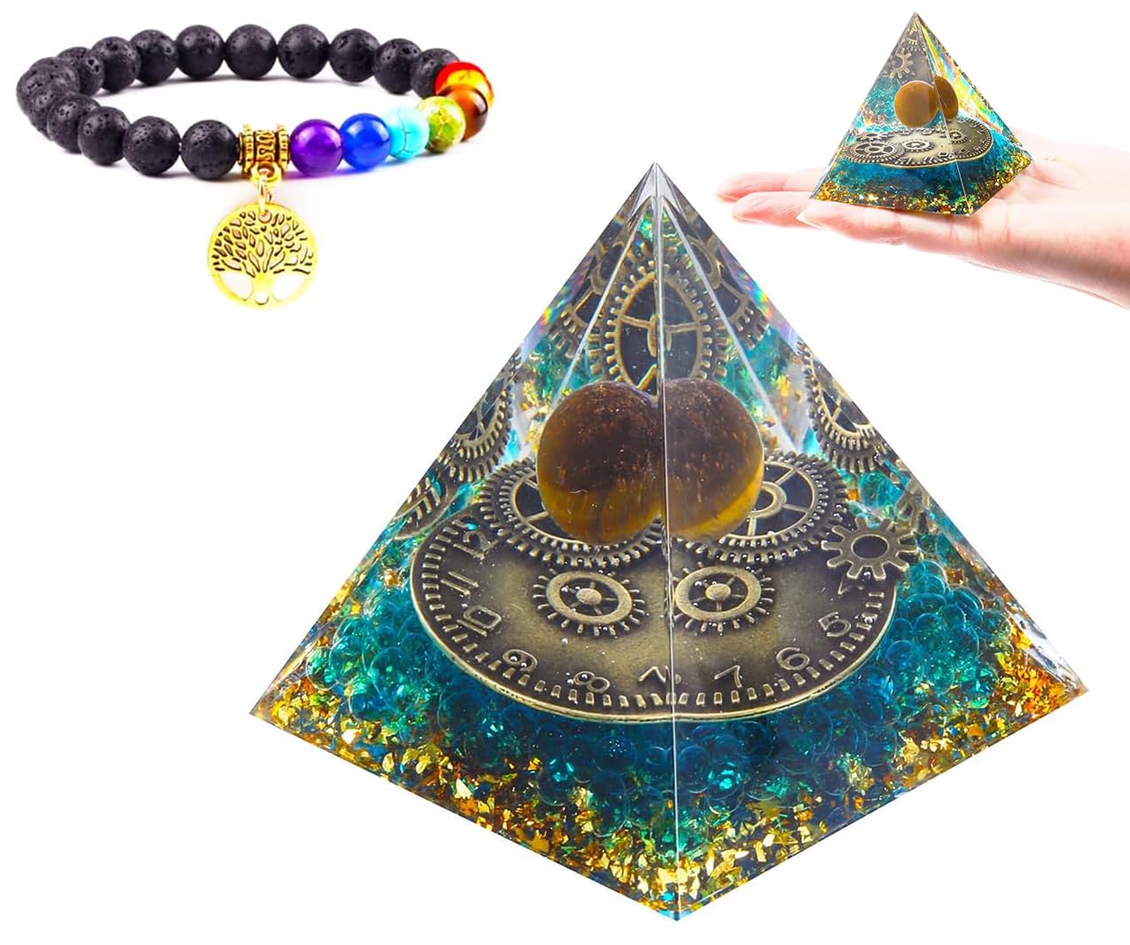 Orgone Pyramid, Orgone Pyramid Copper Pyramid Orgone Generator Amethyst Healing Crystal Pyramid and Orgonite Healing Stones, Protection Crystals Energy Generator for Yoga, Meditation, Stress Reduce