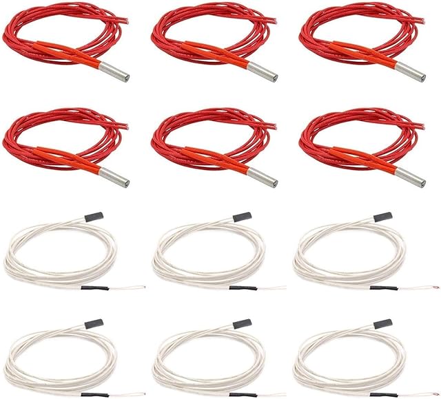 SOOWAY 6 Pieces 12V 40W 6 x 20 Heating Tube Pipe + 6 pieces NTC 3950 100K Thermistor For 3D Printer Hotend Hot End