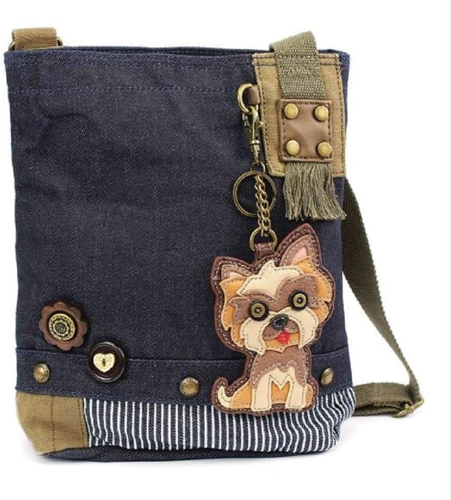 Chala Womens' Canvas Patch Crossbody Handbag "Yorkshire Terrier" - Denim
