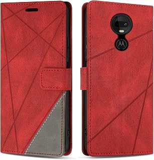 Hülle für Moto G7 / Moto G7 Plus, Premium PU Leder Handyhülle Flip Case Wallet Lederhülle Silikon Schutzhülle Klapphülle für Moto G7 / Moto G7 Plus, Rot