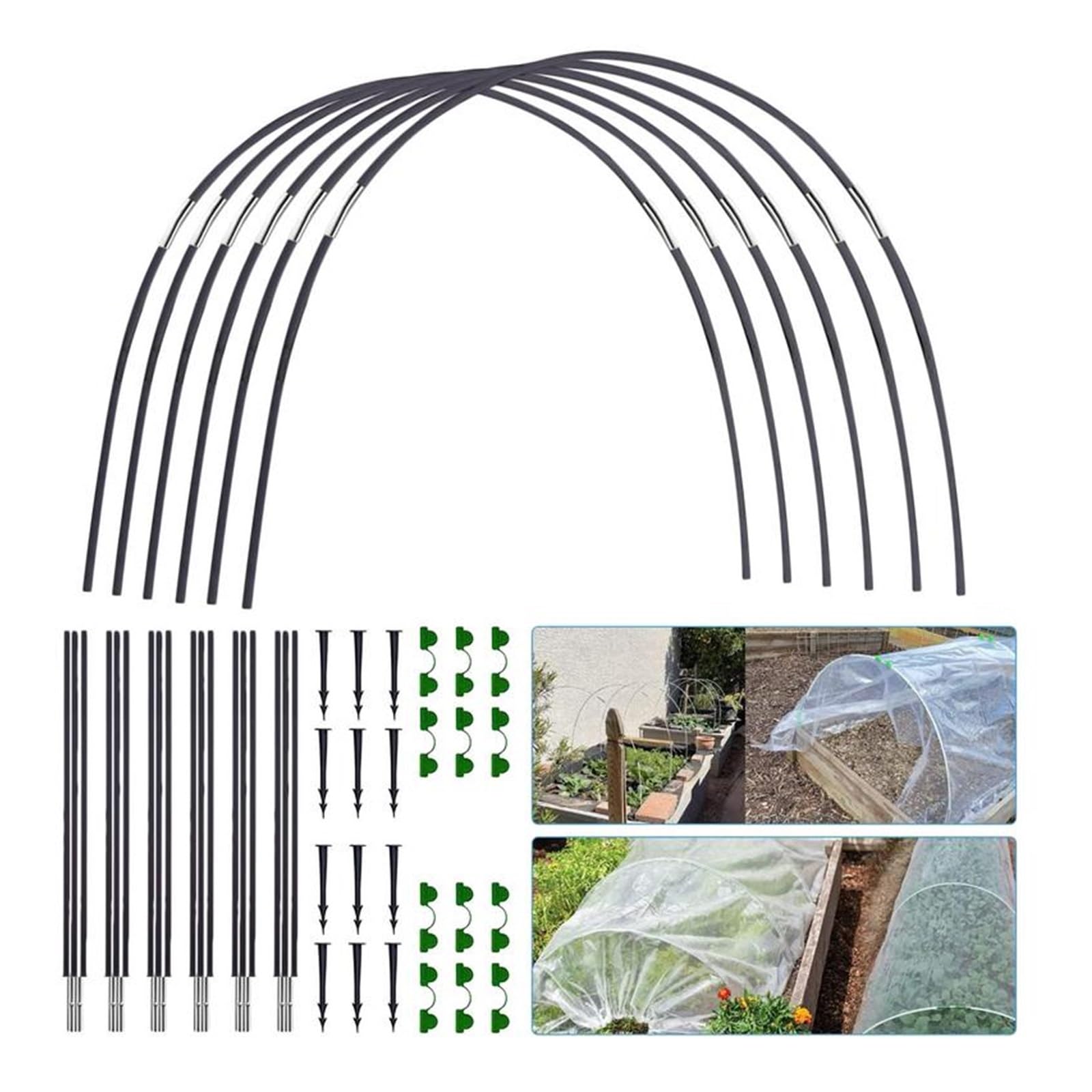 Archi per Serra Orto Cerchi da Giardino Letti rialzati Serra in Fibra di Vetro Giardinaggio Telaio di Supporto Tunnel for Serra for piantine Coltivazione Kit di Rete Portatile(30pcs 10pcs)
