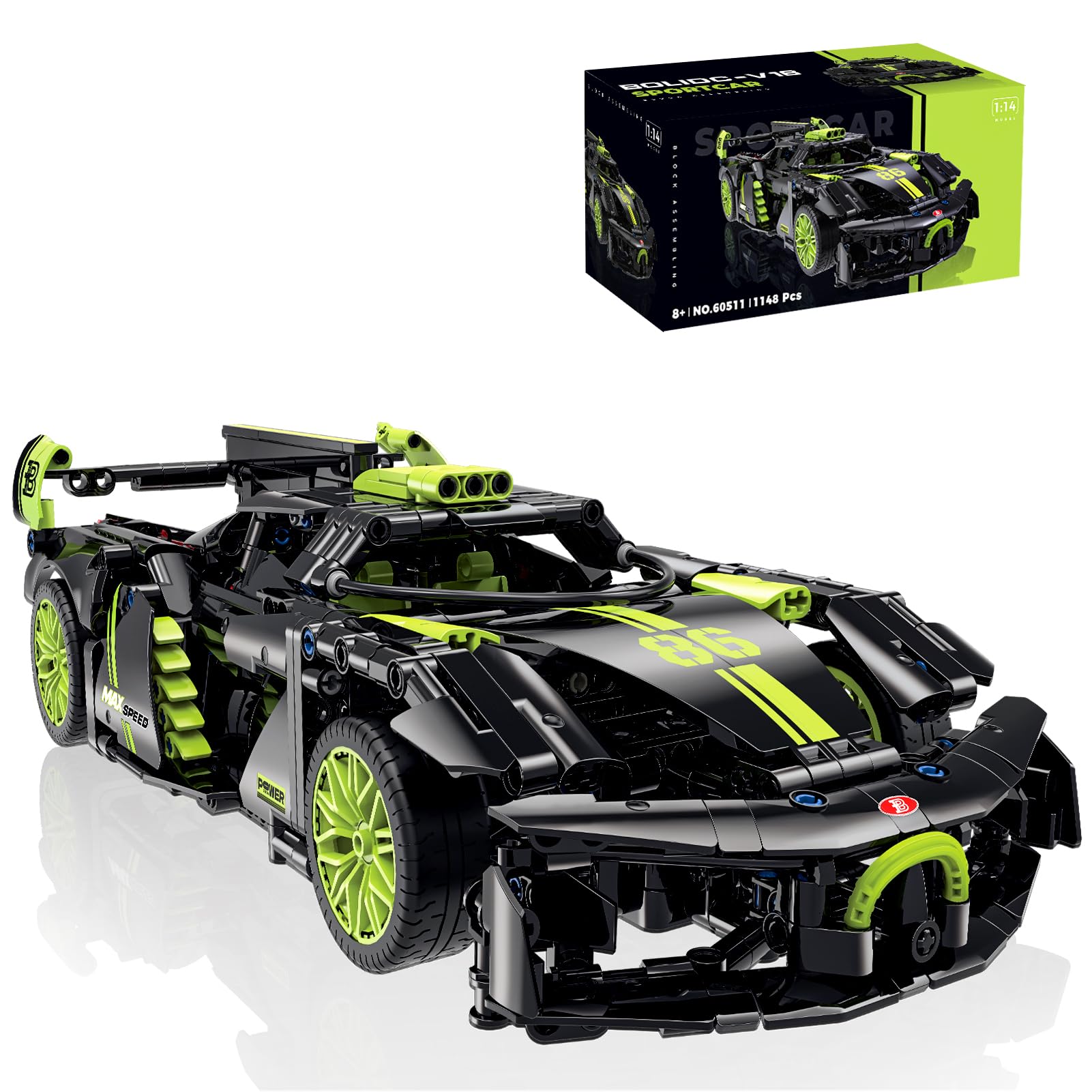 1:14 Sport car Building Set MOC Speed Car Model Building Block Sets, Cars for Boys Age 12-16 8-14