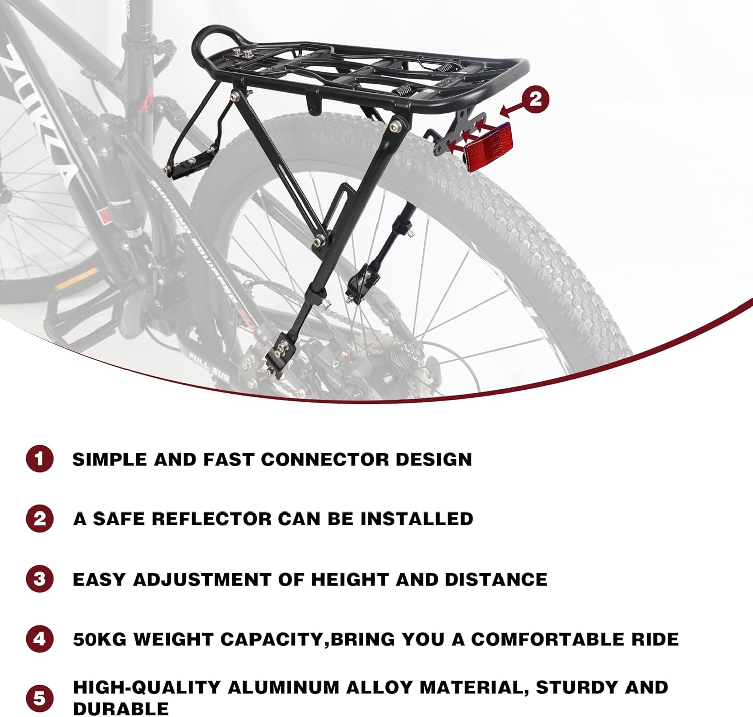 Bike Rear Rack Lightweight Bike Cargo Rack，Adjustable Luggage Touring Carrier Racks for City Bike/Road Bike/Mountain Bike