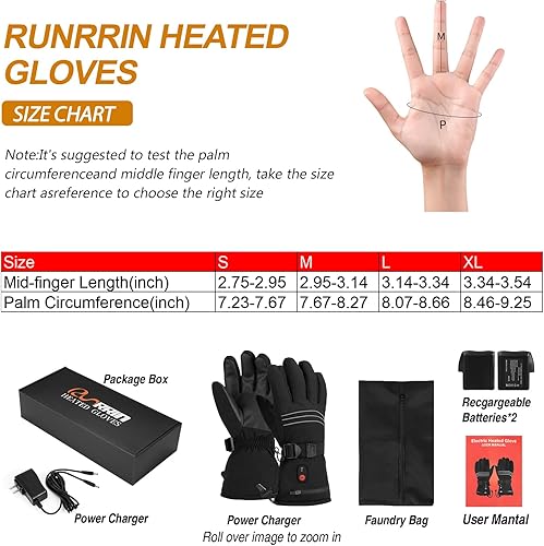 Miniatura 5 de RunRRIn Heated Gloves for Men Women - 7.4V 3200mAh Rechargeable Electric Battery Powered Hand Warmer, Winter Heating Thermal Waterproof Snow Ski
