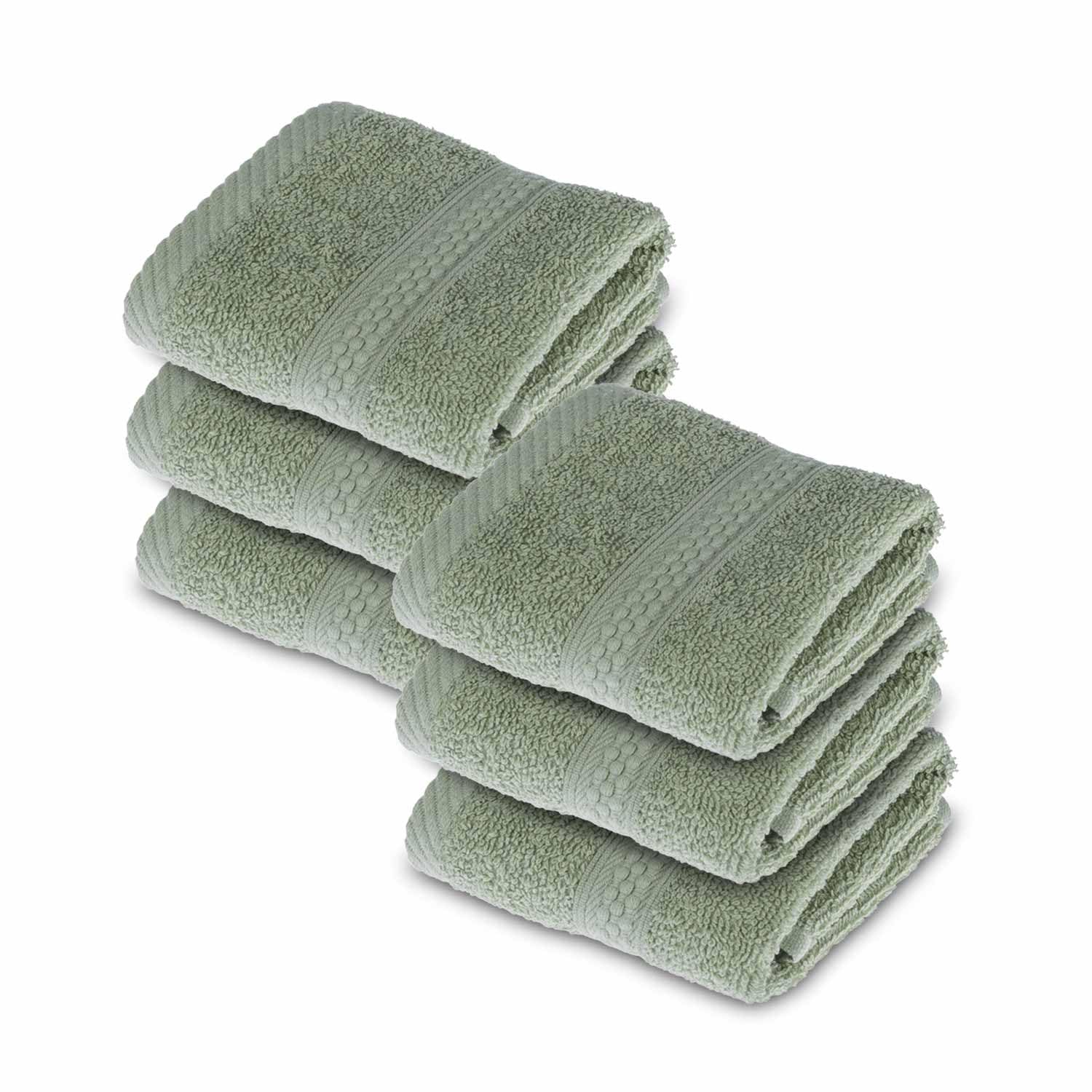 HOMESCAPES Sage Green Turkish Cotton Set of 6 Face Cloths Flannel Super Soft Thick & Absorbent 500 GSM Towel Heavy Weight for everyday Luxury