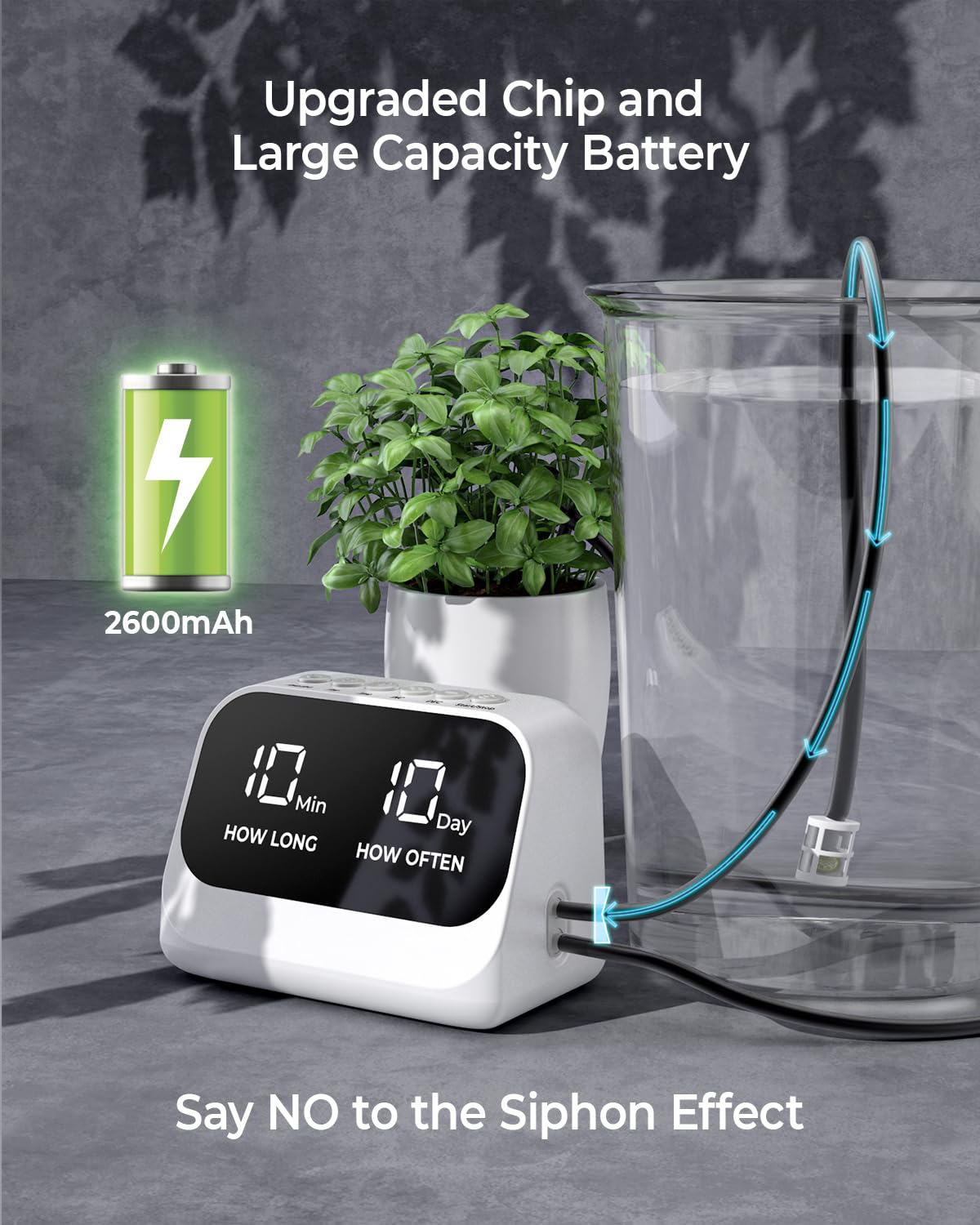 Système d'arrosage automatique pour plantes, système d'arrosage automatique avec minuterie programmable, affichage LED, système d'irrigation d'intérieur USB pour plantes en pot (blanc)