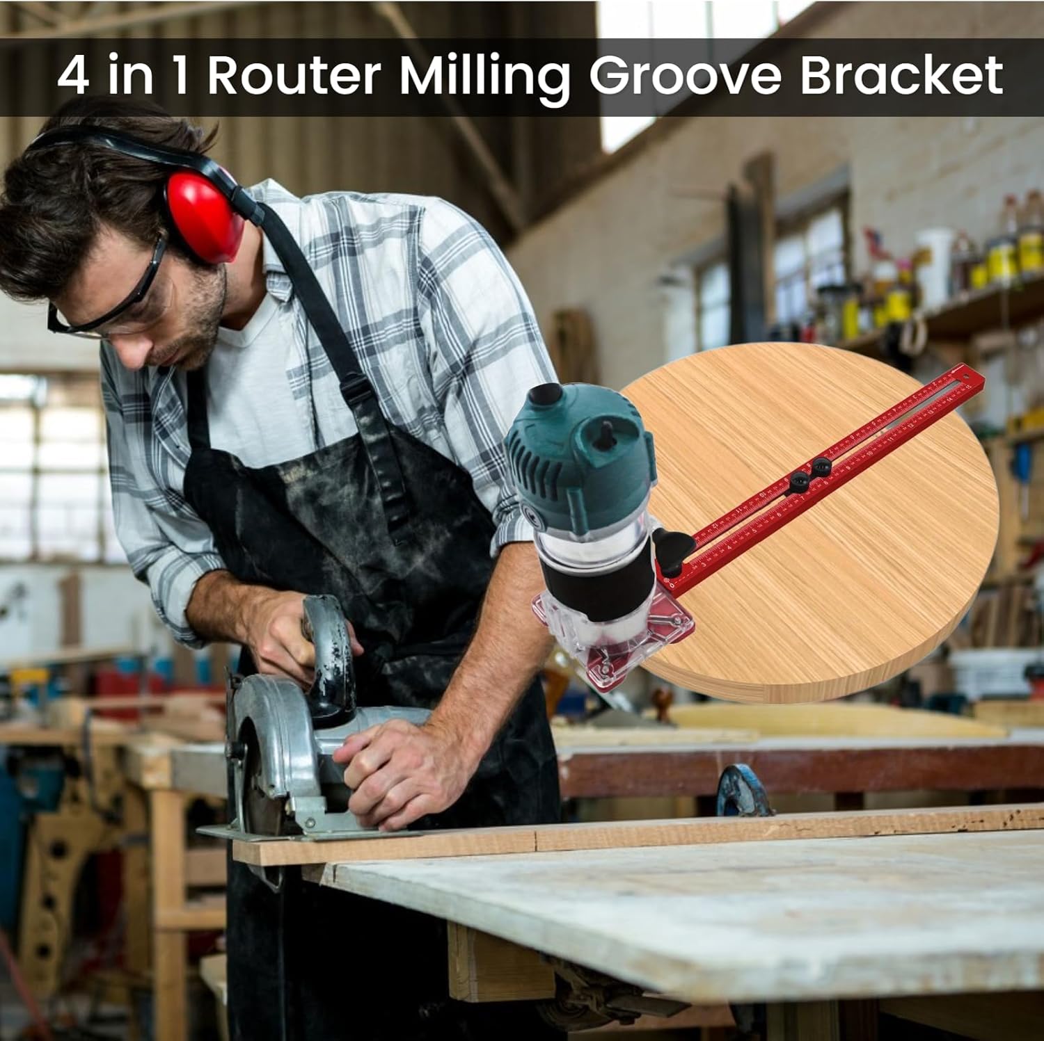 4 in 1 Router Milling Groove Bracket, Detachable Cabinet Hardware Jig, Aluminum Alloy Router Circle Cutting Jig, Multifunctional L Router Circle Cutting Guide for Woodworking