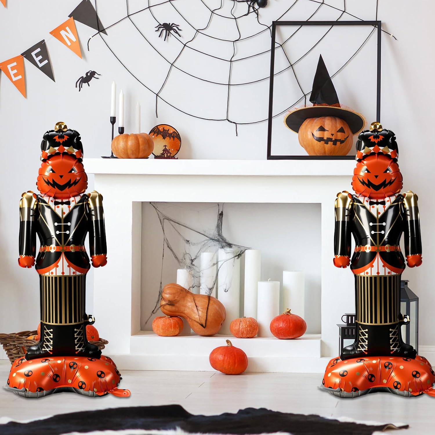 2 Pcs Halloween Pumpkin Soldier Foil Balloons Large 59 Inch Inflatable Standing Balloons with Base for Halloween Day of the Dead Themed Spooky Party Decorations Supplies - Image 3