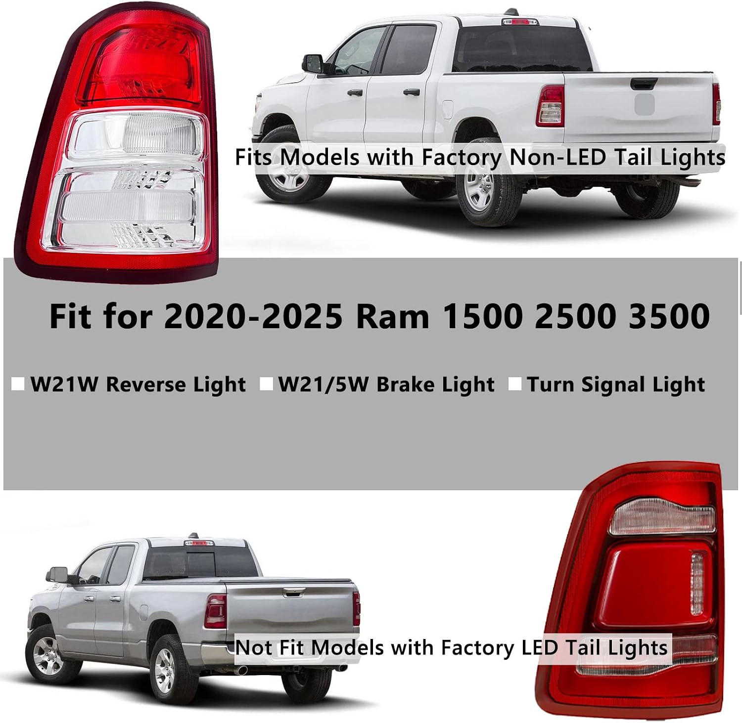 6PCS LED Light Kits for Ram 1500 2500 3500 4500 5500 2020 2021 2022 2023 2024 2025 Rear Turn Signal Light + Back Up Reverse Light + Brake Light Combo, Anti Hyper Flash Built in Resisitor