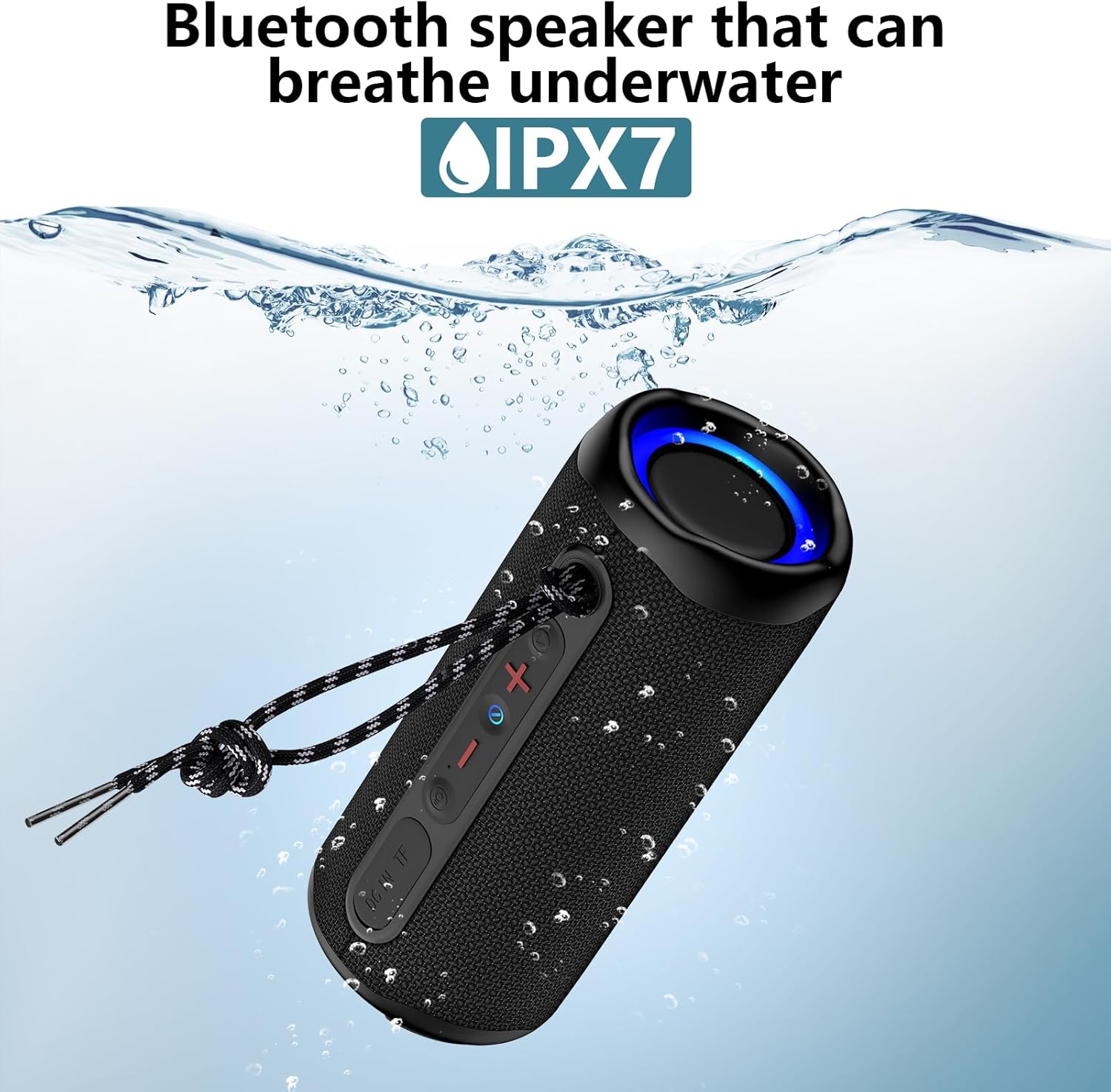 Sicodo Bluetooth Speaker partially submerged in water, demonstrating its IPX7 waterproof capability.